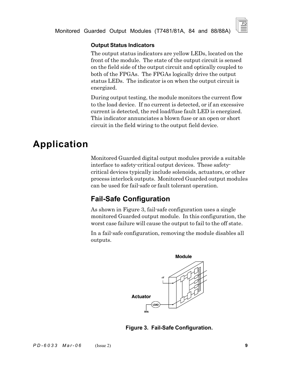 Application, Fail-safe configuration | Rockwell Automation T7488/T7488A ICS Regent+Plus Monitored Guarded Output Modules User Manual | Page 9 / 26