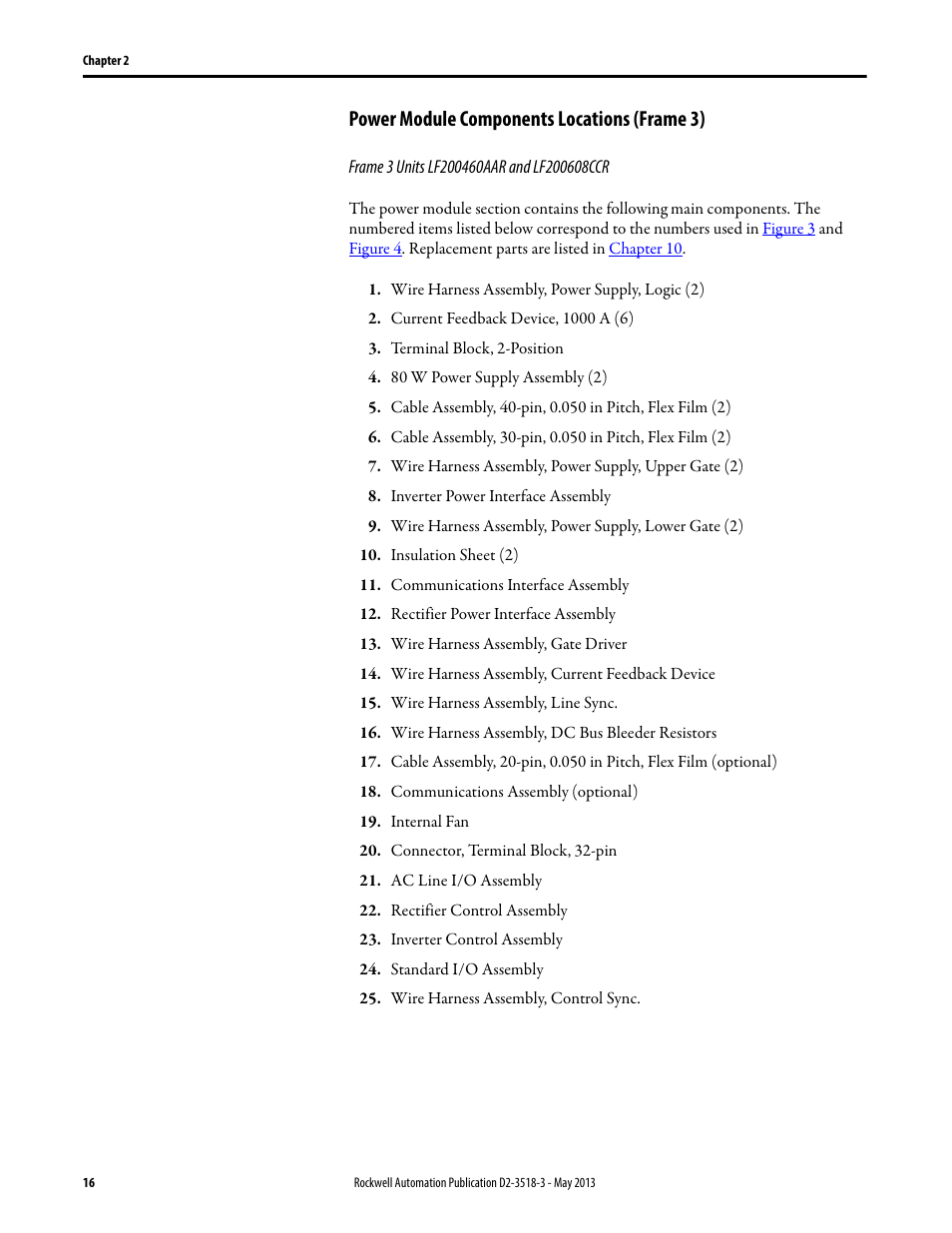 Power module components locations (frame 3) | Rockwell Automation Liqui-Flo V2.0 AC Drive User Manual | Page 16 / 272