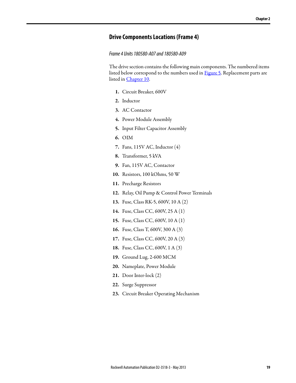 Drive components locations (frame 4) | Rockwell Automation Liqui-Flo V2.0 AC Drive User Manual | Page 19 / 272