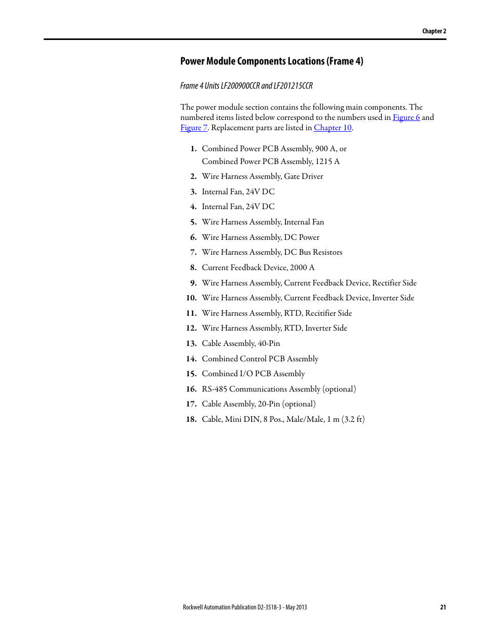 Power module components locations (frame 4) | Rockwell Automation Liqui-Flo V2.0 AC Drive User Manual | Page 21 / 272