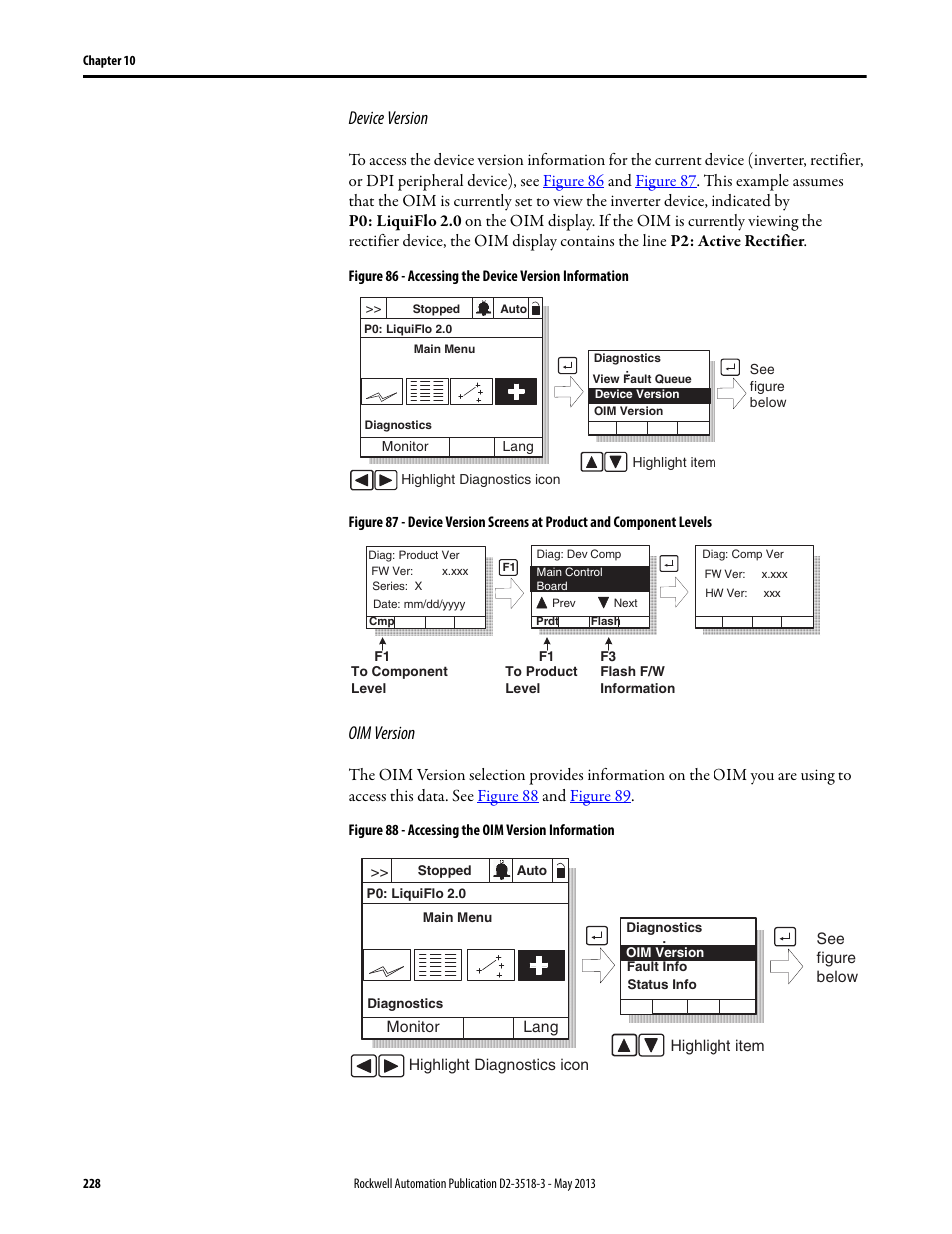 Device version, Oim version | Rockwell Automation Liqui-Flo V2.0 AC Drive User Manual | Page 228 / 272