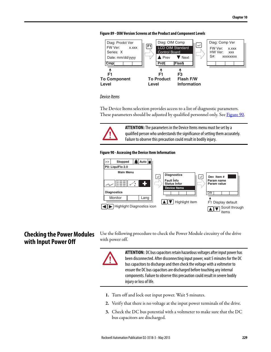 Checking the power modules with input power off, Figure 89, Device items | Rockwell Automation Liqui-Flo V2.0 AC Drive User Manual | Page 229 / 272