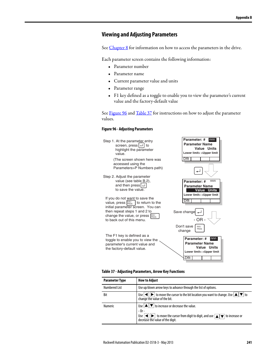 Viewing and adjusting parameters | Rockwell Automation Liqui-Flo V2.0 AC Drive User Manual | Page 241 / 272