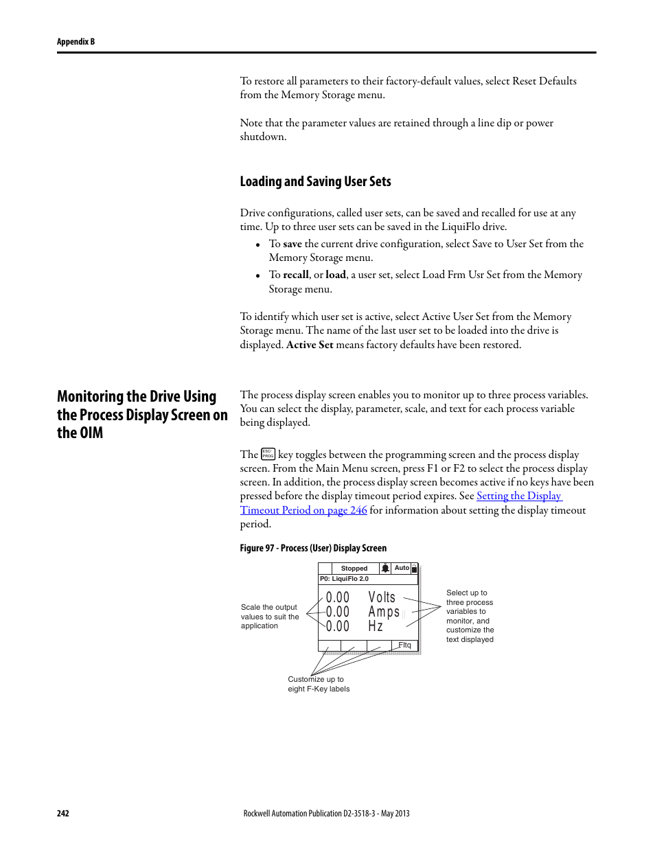 Loading and saving user sets | Rockwell Automation Liqui-Flo V2.0 AC Drive User Manual | Page 242 / 272