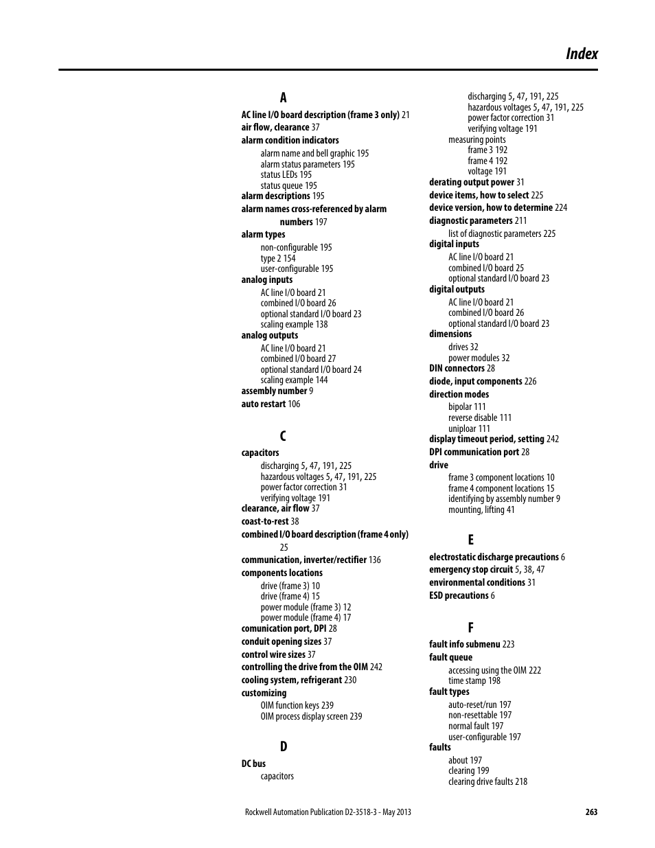 Index | Rockwell Automation Liqui-Flo V2.0 AC Drive User Manual | Page 263 / 272