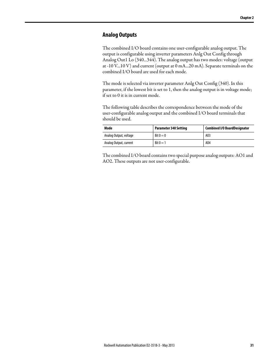 Analog outputs | Rockwell Automation Liqui-Flo V2.0 AC Drive User Manual | Page 31 / 272