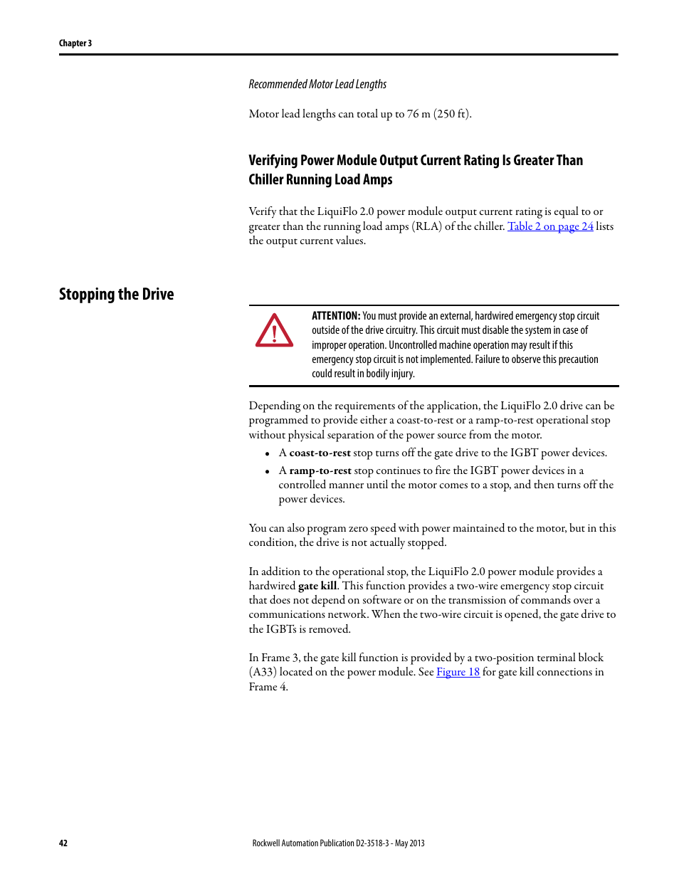 Stopping the drive | Rockwell Automation Liqui-Flo V2.0 AC Drive User Manual | Page 42 / 272