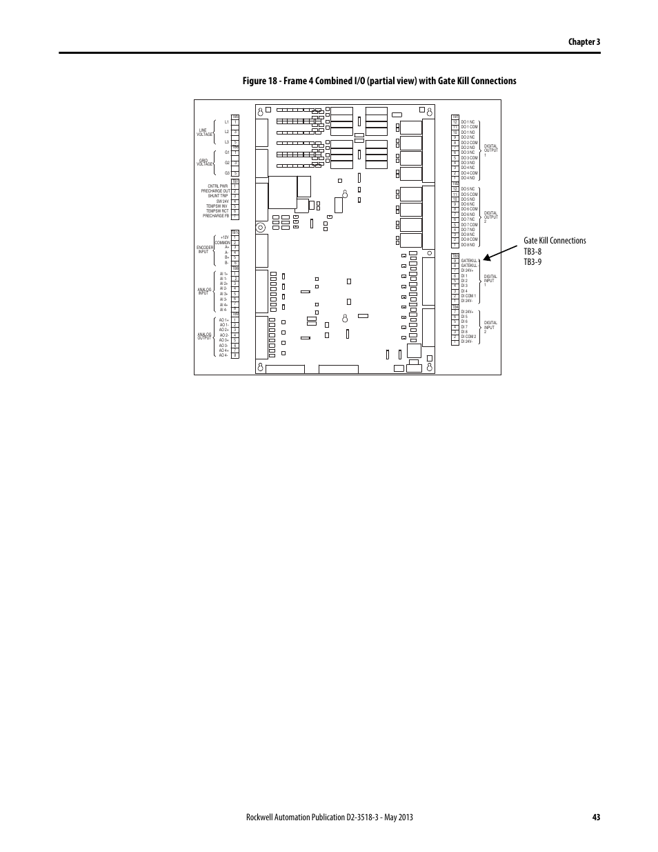 Figure 18, Gate kill connections tb3-8 tb3-9 | Rockwell Automation Liqui-Flo V2.0 AC Drive User Manual | Page 43 / 272