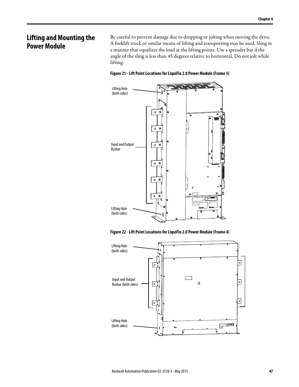 Lifting and mounting the power module | Rockwell Automation Liqui-Flo V2.0 AC Drive User Manual | Page 47 / 272