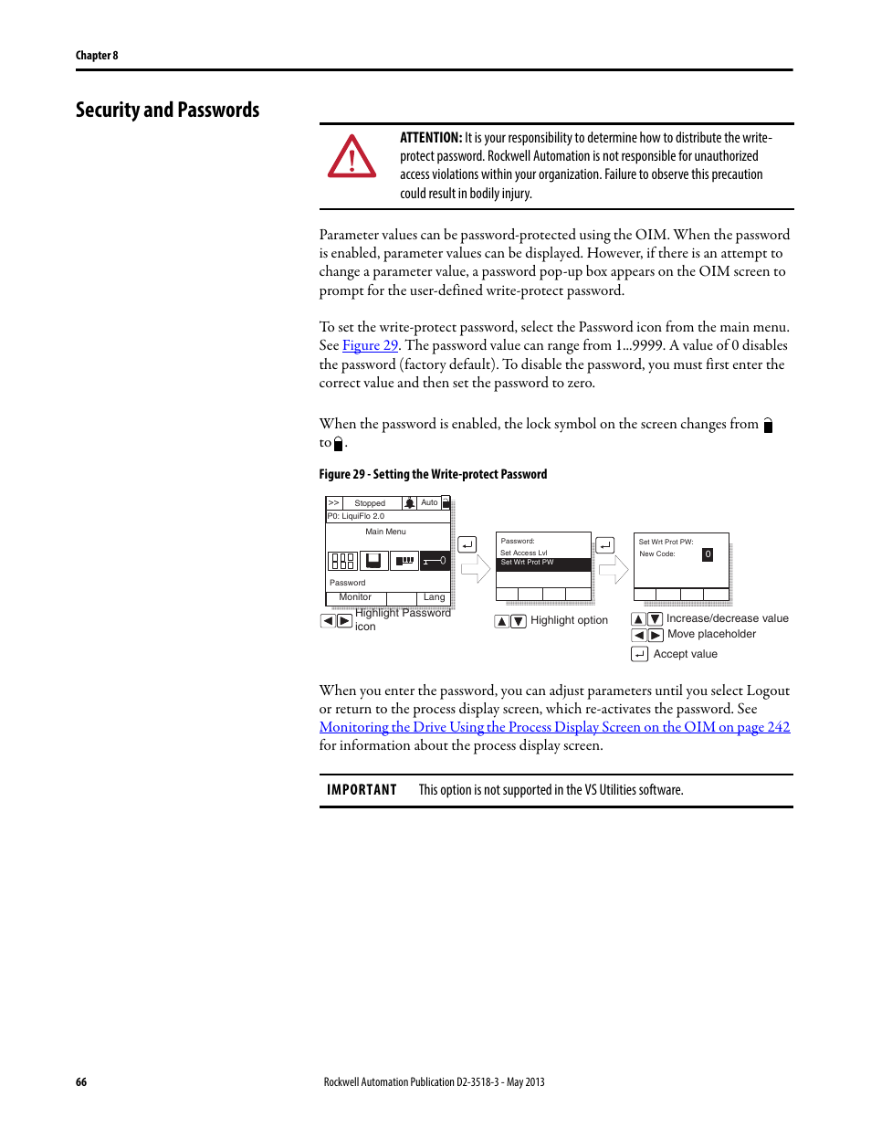 Security and passwords | Rockwell Automation Liqui-Flo V2.0 AC Drive User Manual | Page 66 / 272