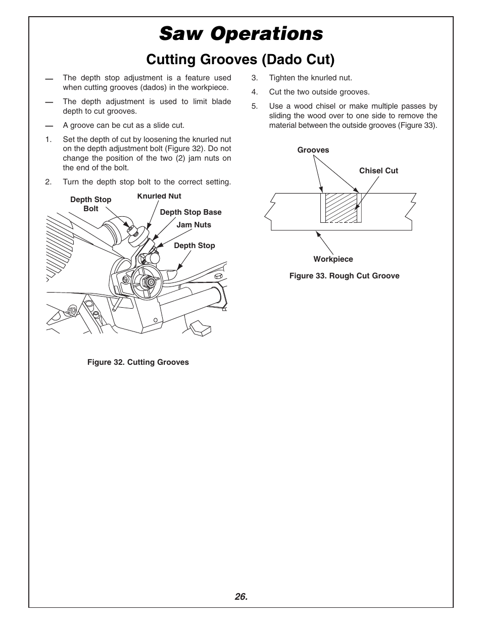 Saw operations, Cutting grooves (dado cut) | Bosch 3915 User Manual | Page 26 / 104