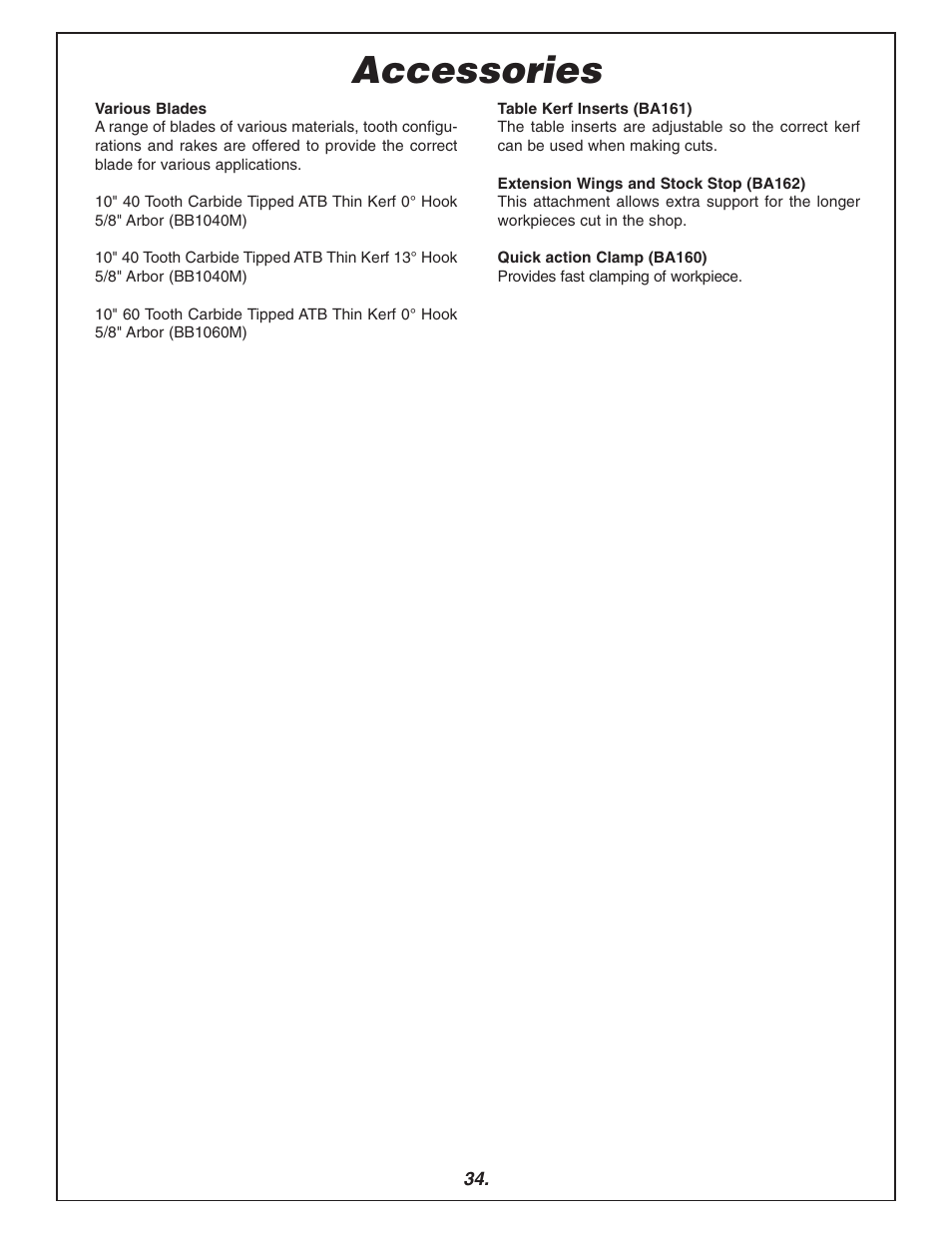 Accessories | Bosch 3915 User Manual | Page 34 / 104