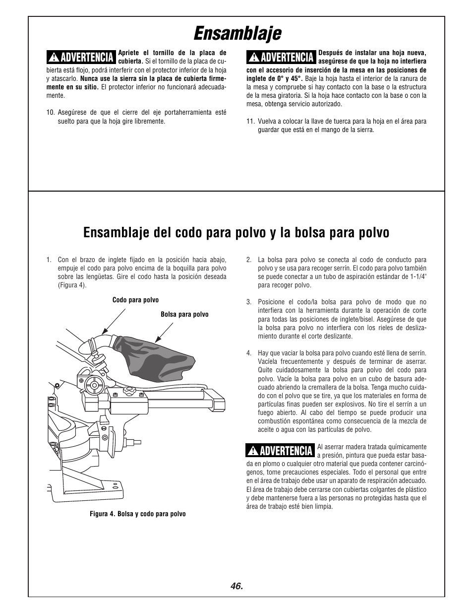 Ensamblaje, Advertencia | Bosch 3915 User Manual | Page 46 / 104