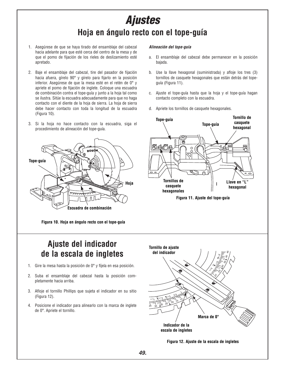 Ajustes | Bosch 3915 User Manual | Page 49 / 104