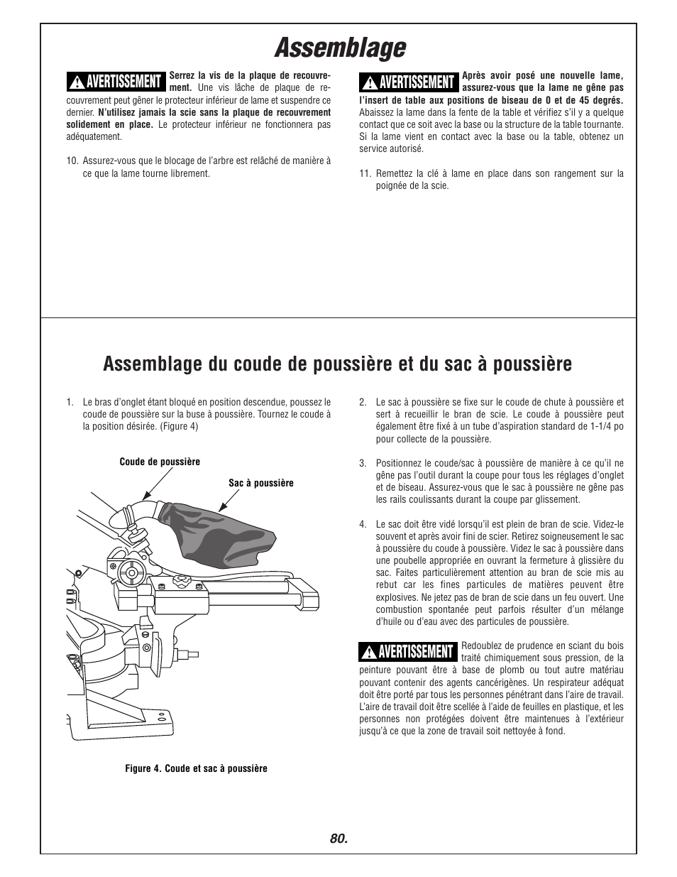Assemblage, Avertissement | Bosch 3915 User Manual | Page 80 / 104