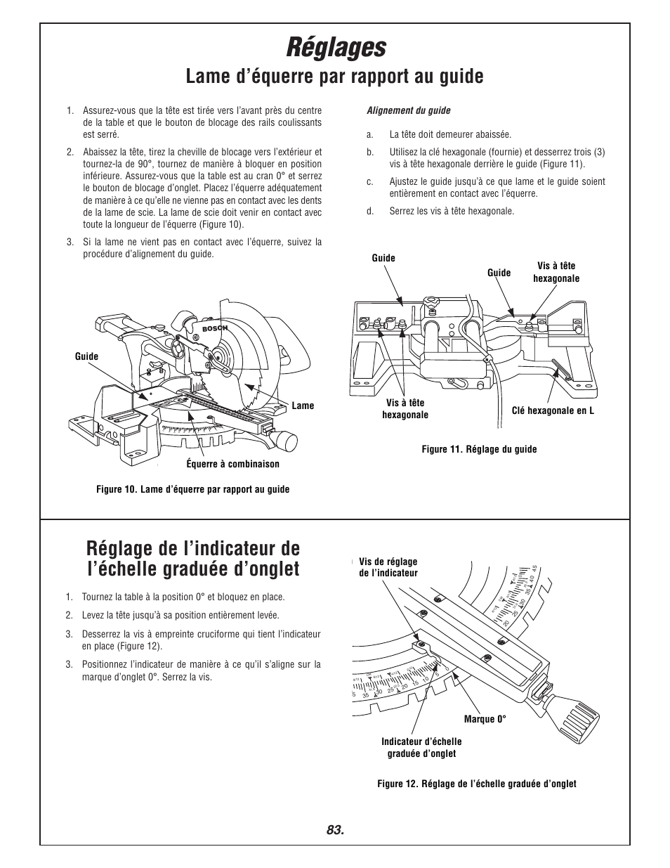 Réglages | Bosch 3915 User Manual | Page 83 / 104
