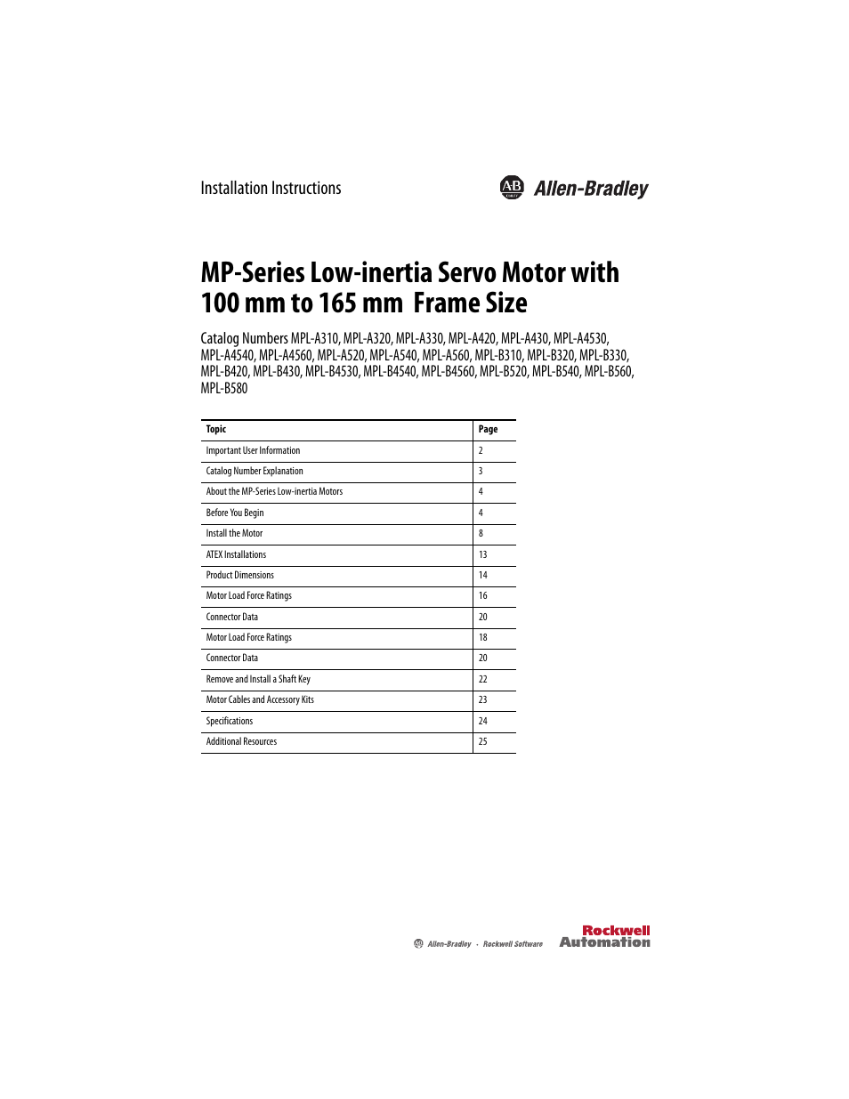 Rockwell Automation MPL-xxxx Servo Motor  User Manual | 26 pages