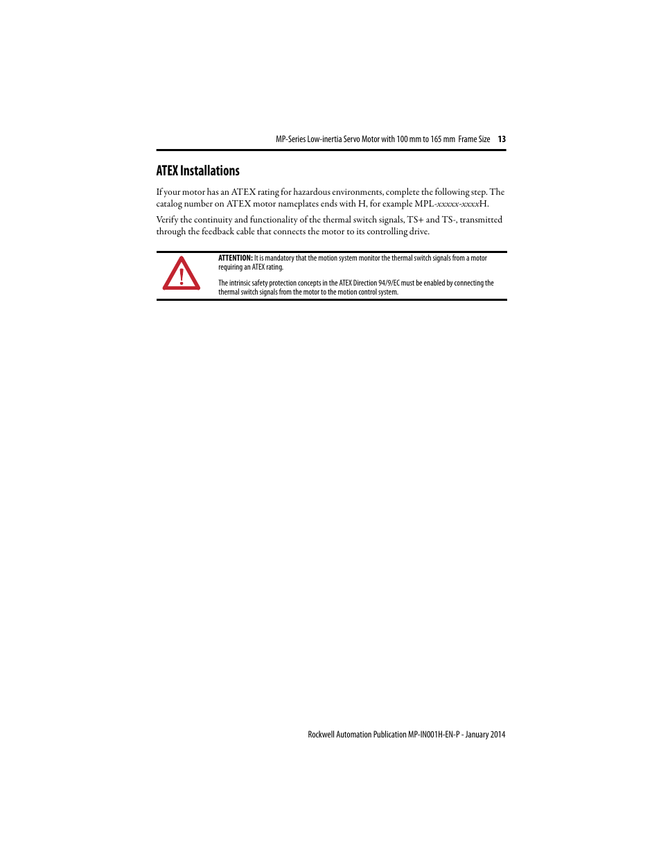 Atex installations | Rockwell Automation MPL-xxxx Servo Motor  User Manual | Page 13 / 26