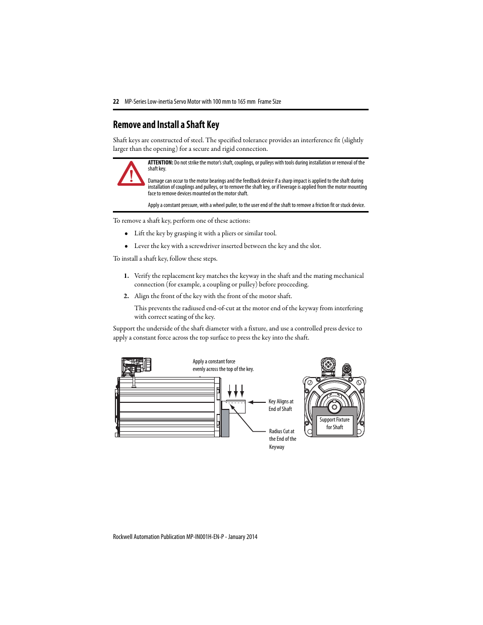Remove and install a shaft key | Rockwell Automation MPL-xxxx Servo Motor  User Manual | Page 22 / 26