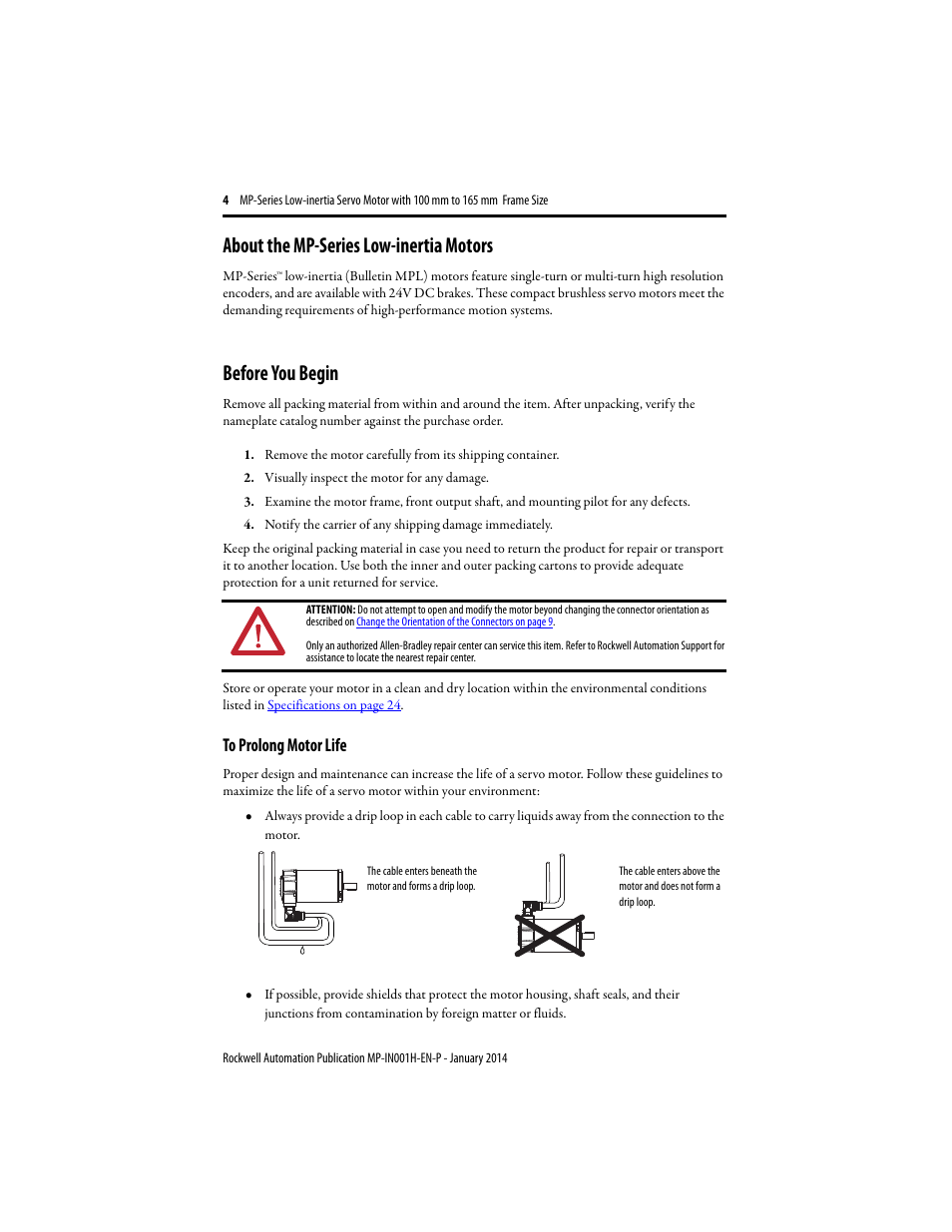 About the mp-series low-inertia motors, Before you begin, To prolong motor life | Rockwell Automation MPL-xxxx Servo Motor  User Manual | Page 4 / 26