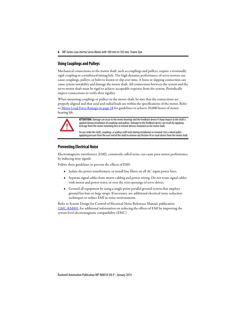 Using couplings and pulleys, Preventing electrical noise | Rockwell Automation MPL-xxxx Servo Motor  User Manual | Page 6 / 26