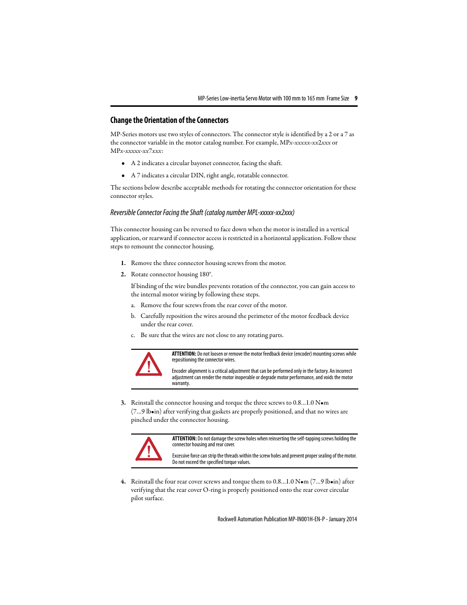 Change the orientation of the connectors, D on | Rockwell Automation MPL-xxxx Servo Motor  User Manual | Page 9 / 26