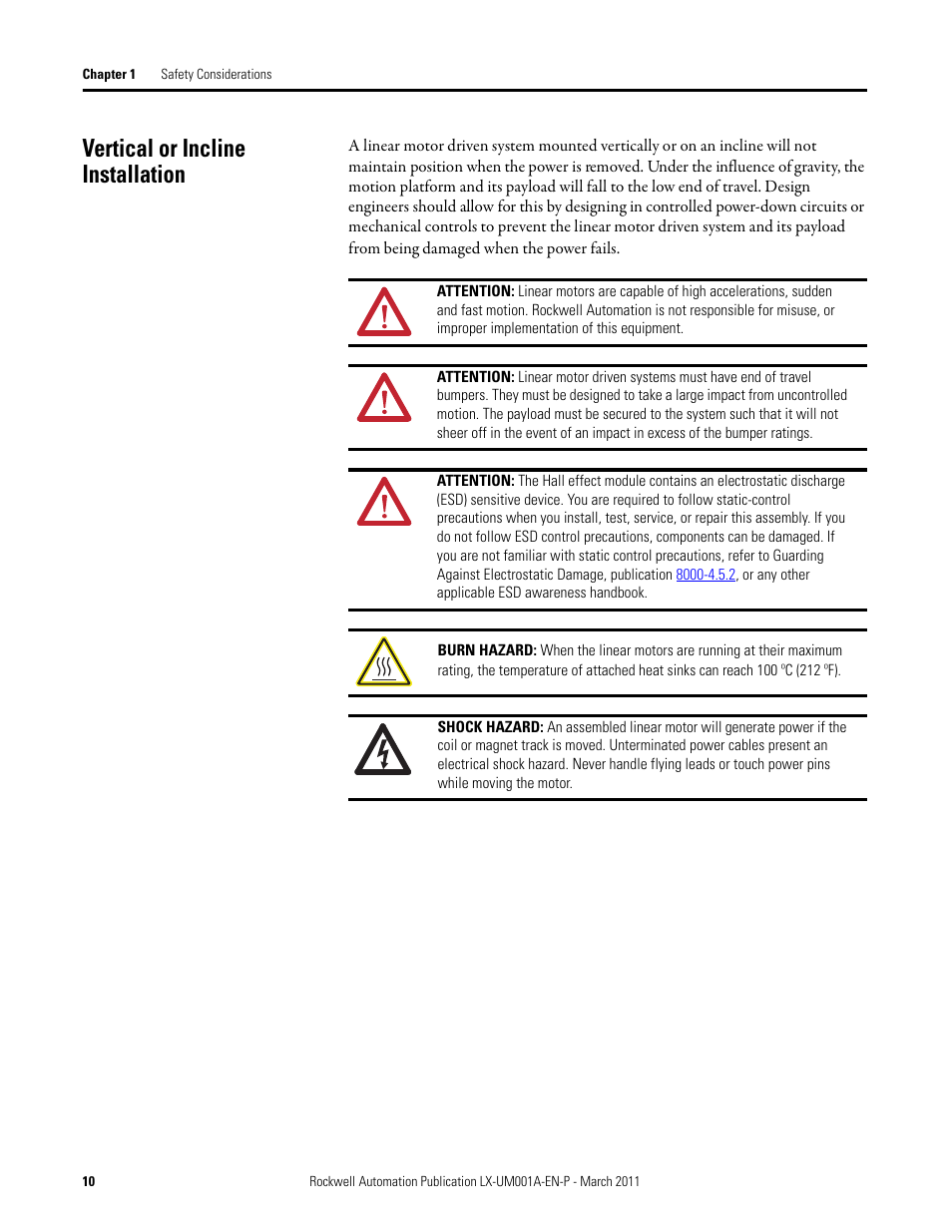 Vertical or incline installation | Rockwell Automation LX-Series Iron Core Linear Servo Motors User Manual | Page 10 / 76