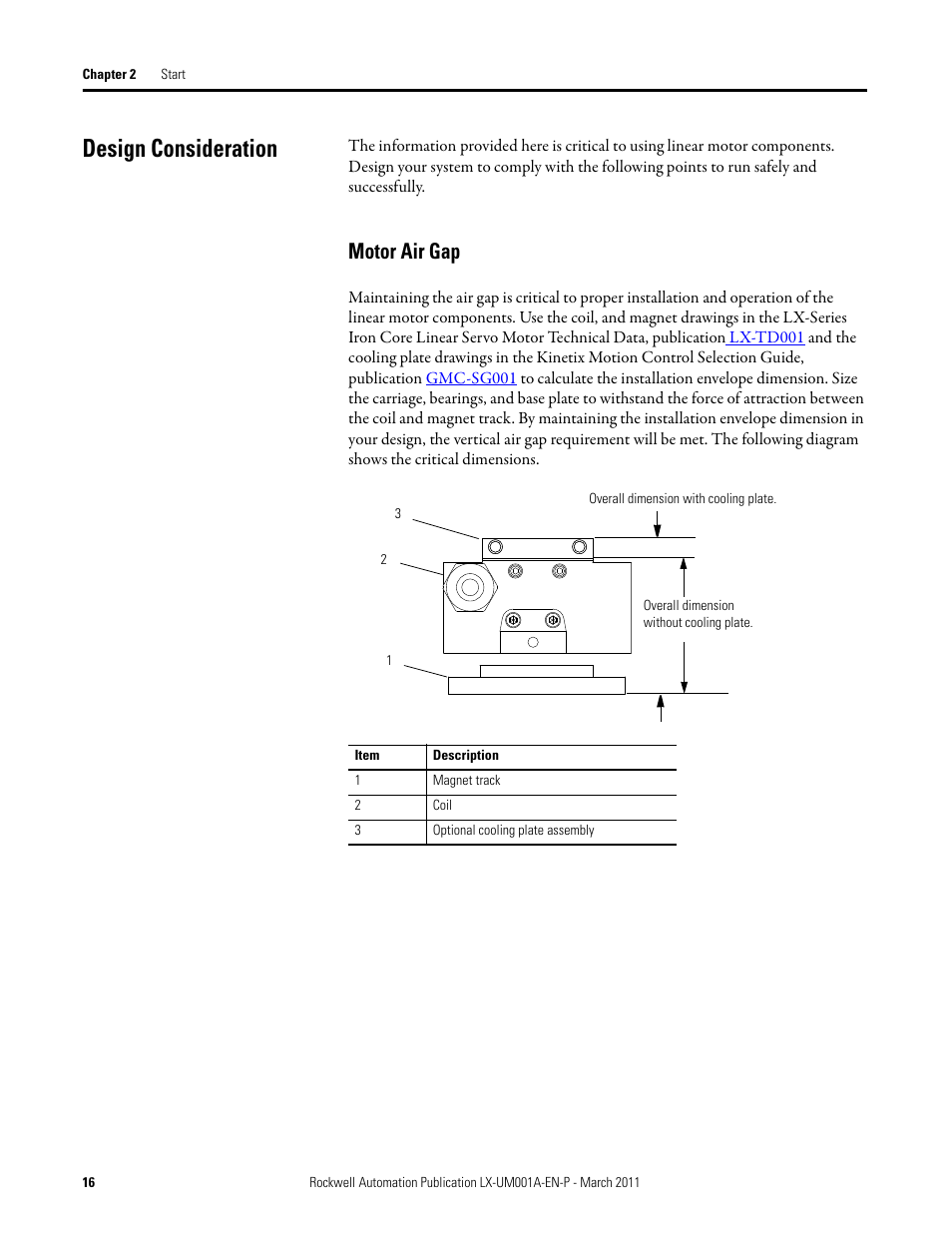 Design consideration, Motor air gap | Rockwell Automation LX-Series Iron Core Linear Servo Motors User Manual | Page 16 / 76