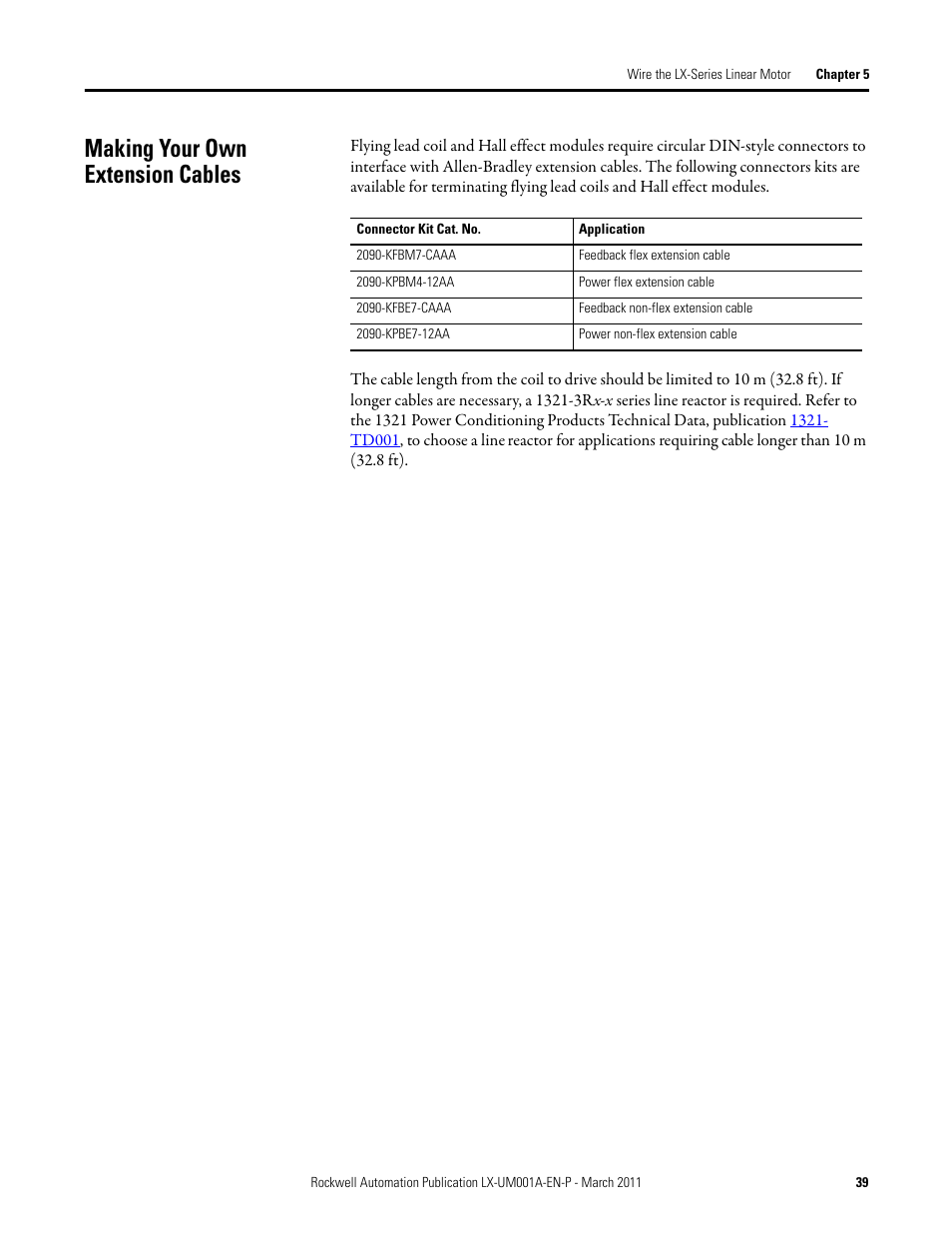 Making your own extension cables | Rockwell Automation LX-Series Iron Core Linear Servo Motors User Manual | Page 39 / 76