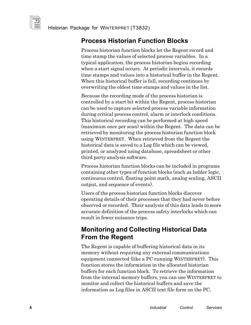 Process historian function blocks | Rockwell Automation T3832 ICS Regent Historian Package for Winterpret User Manual | Page 4 / 42