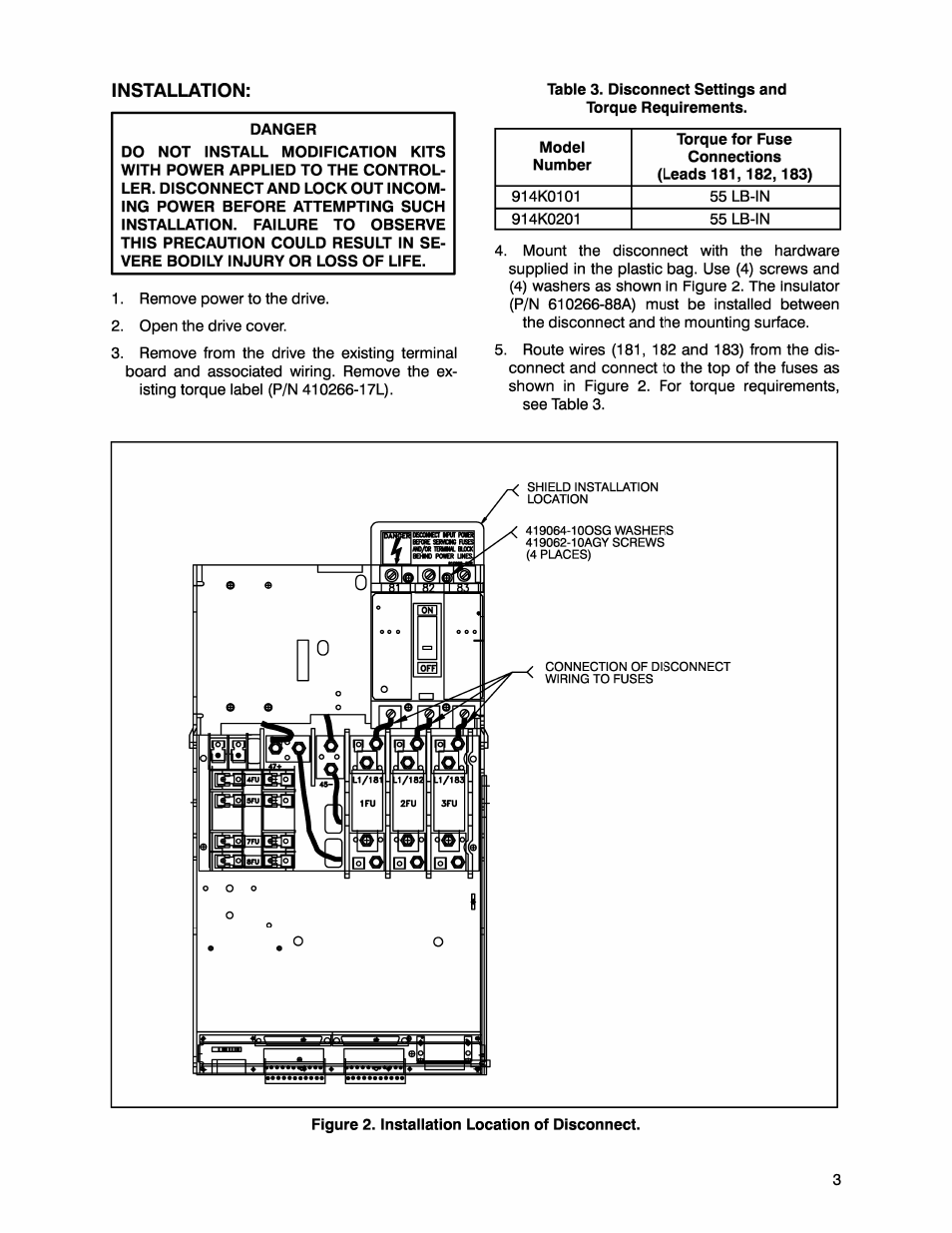 Installation | Rockwell Automation MaxPak III 914K0201 A-C Line Disconnect Kit User Manual | Page 3 / 4