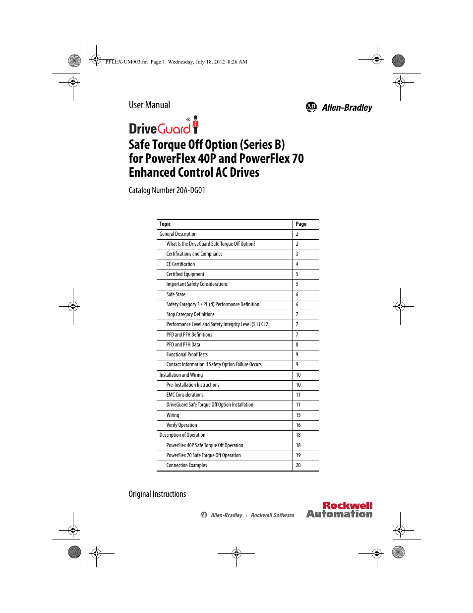 Rockwell Automation 22А PowerFlex DriveGuard Safe-Off User Manual - Series B User Manual | 24 pages