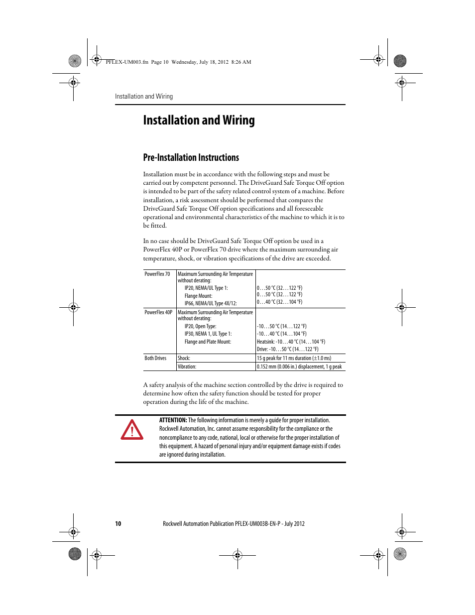 Installation and wiring, Pre-installation instructions | Rockwell Automation 22А PowerFlex DriveGuard Safe-Off User Manual - Series B User Manual | Page 10 / 24