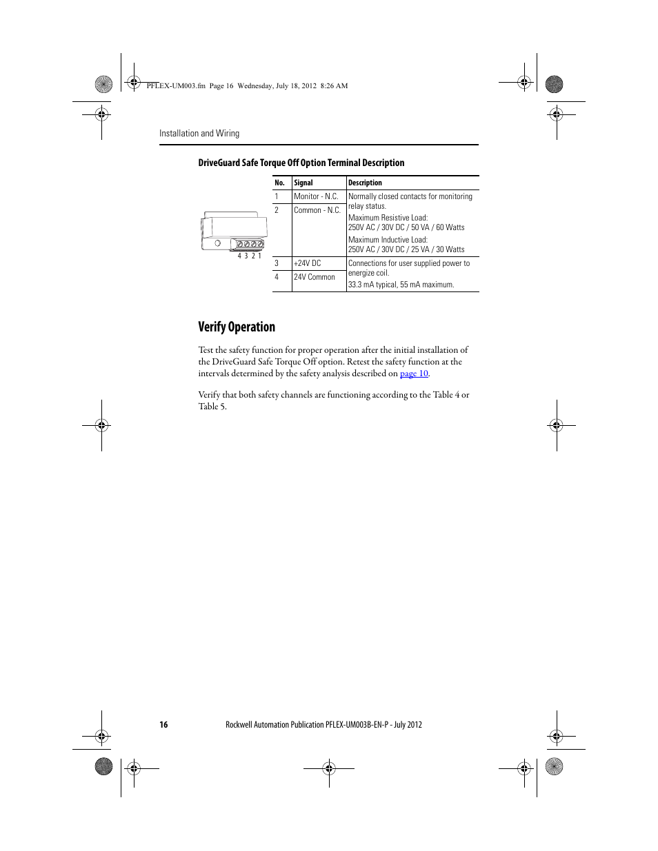 Verify operation | Rockwell Automation 22А PowerFlex DriveGuard Safe-Off User Manual - Series B User Manual | Page 16 / 24