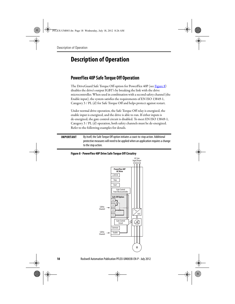 Description of operation, Powerflex 40p safe torque off operation | Rockwell Automation 22А PowerFlex DriveGuard Safe-Off User Manual - Series B User Manual | Page 18 / 24