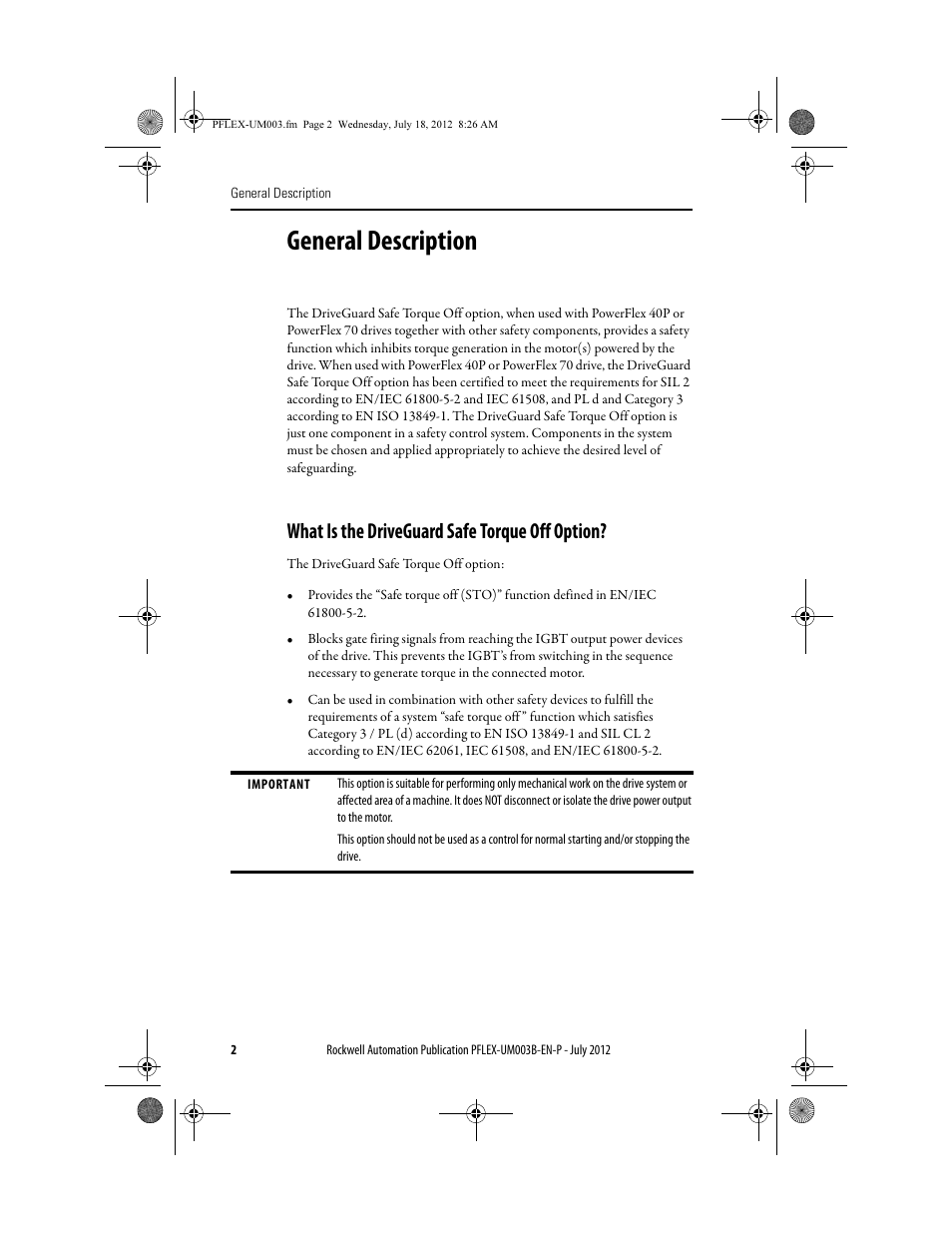 General description, What is the driveguard safe torque off option | Rockwell Automation 22А PowerFlex DriveGuard Safe-Off User Manual - Series B User Manual | Page 2 / 24