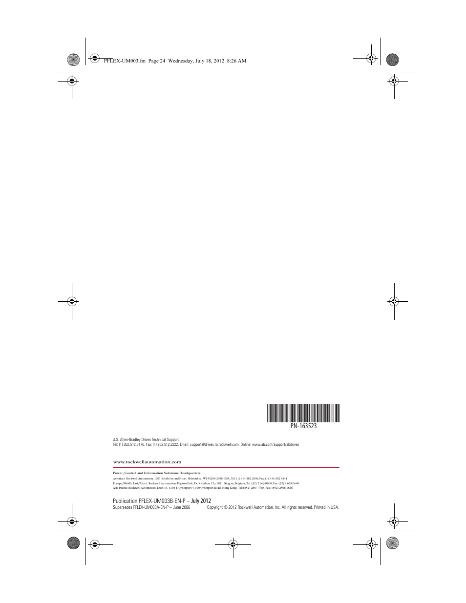 Back cover | Rockwell Automation 22А PowerFlex DriveGuard Safe-Off User Manual - Series B User Manual | Page 24 / 24