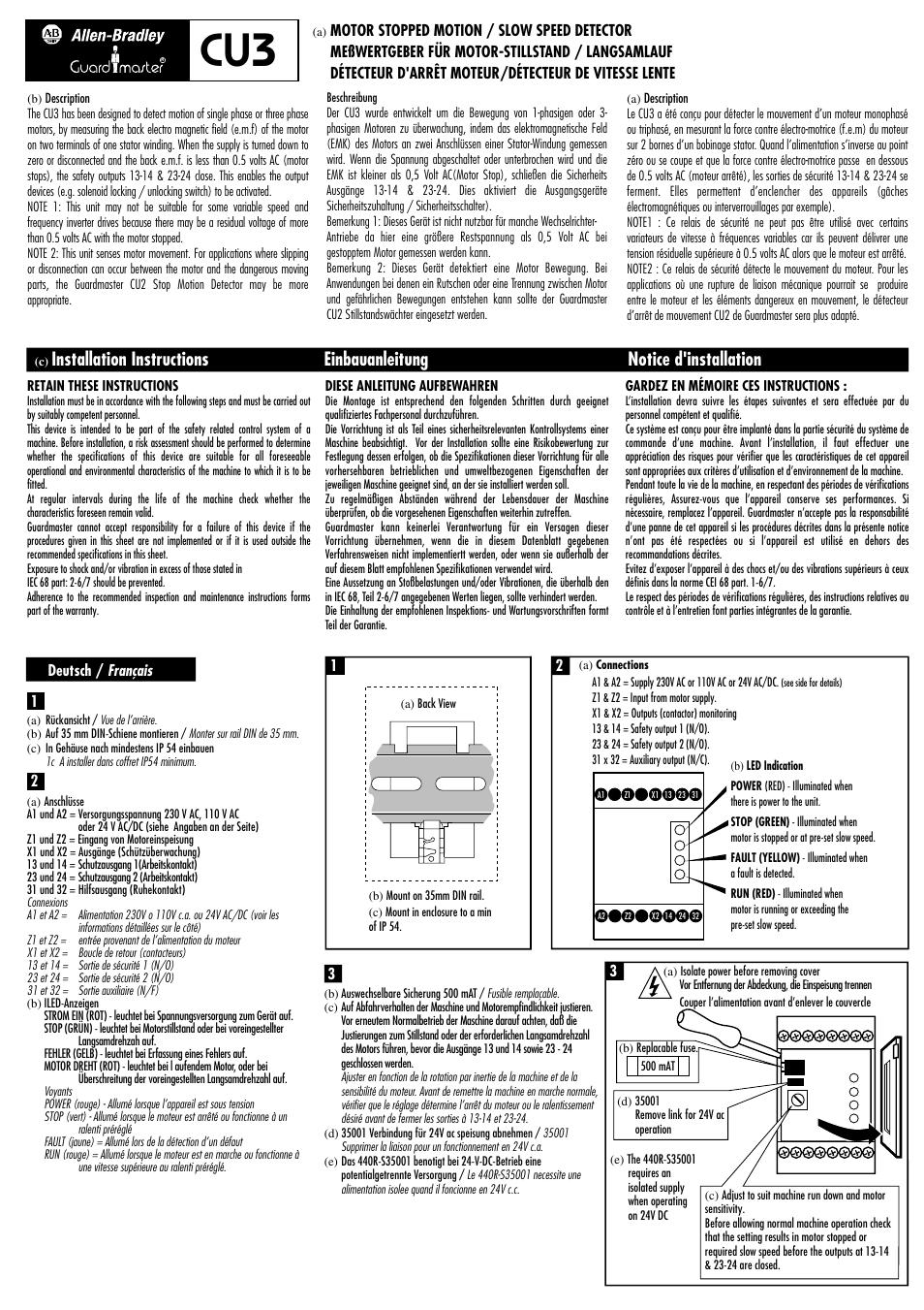 Rockwell Automation 440R CU3 Motor Stopped Motion/Slow Speed Detector User Manual | 4 pages