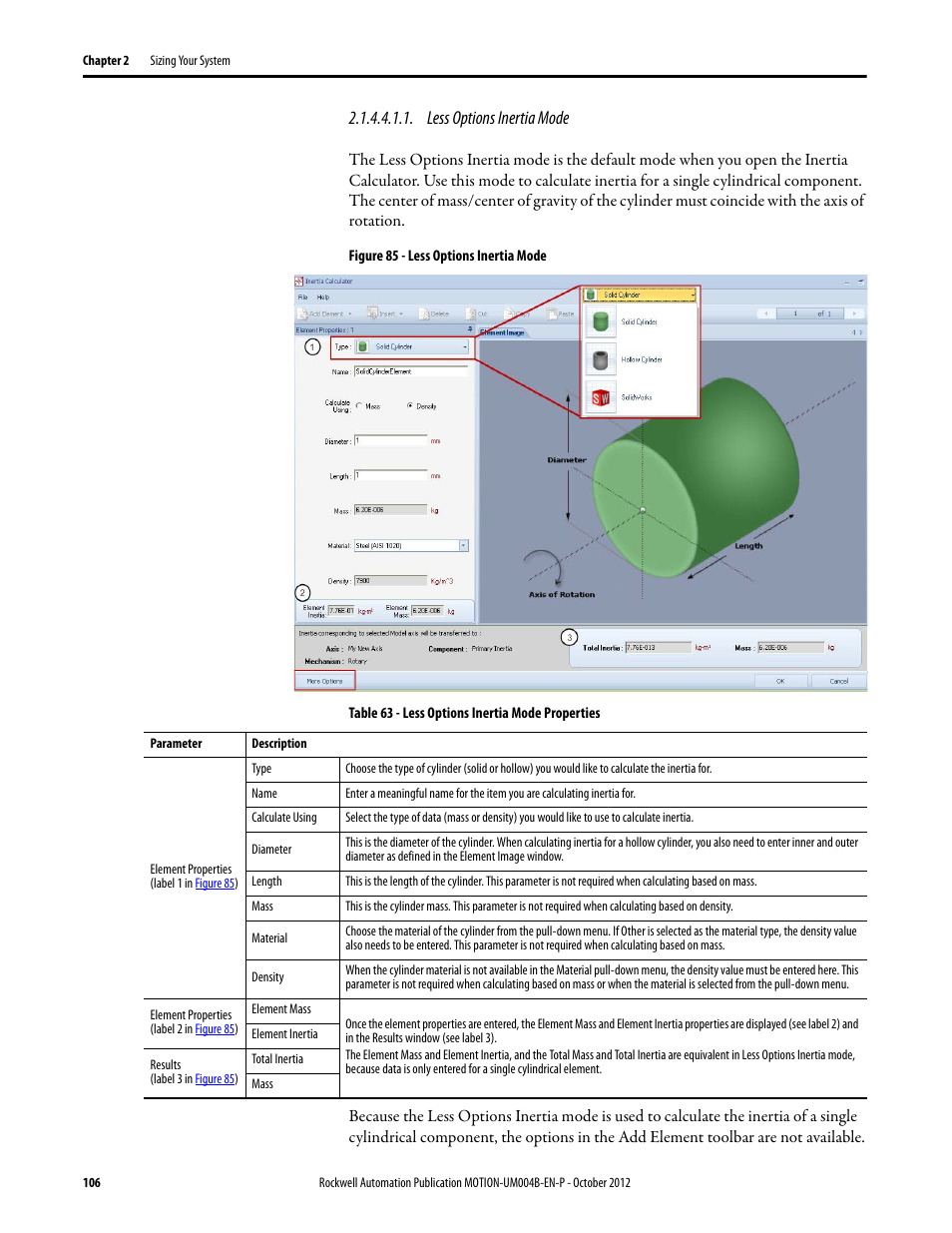 Less options inertia mode | Rockwell Automation Motion Analyzer Software User Manual | Page 106 / 280