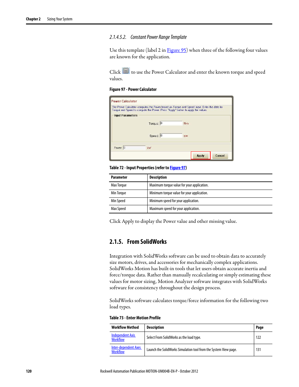 Constant power range template, From solidworks | Rockwell Automation Motion Analyzer Software User Manual | Page 120 / 280