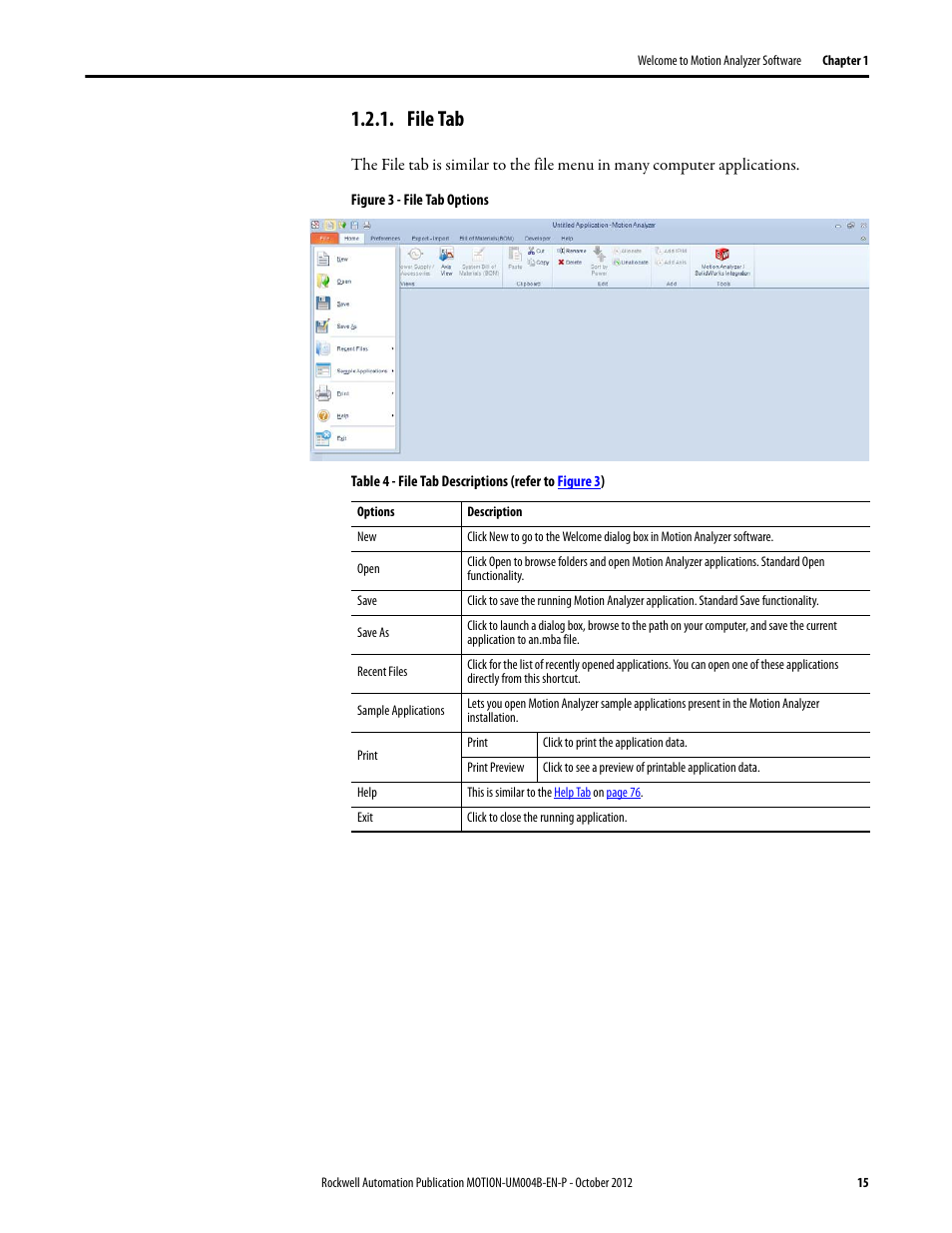 File tab | Rockwell Automation Motion Analyzer Software User Manual | Page 15 / 280