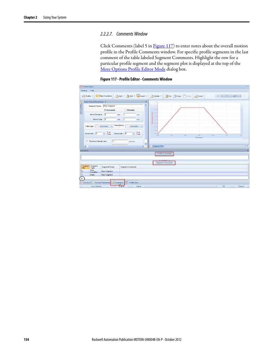 Comments window | Rockwell Automation Motion Analyzer Software User Manual | Page 154 / 280