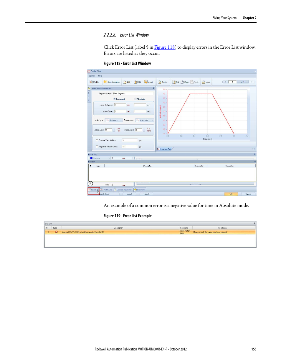 Error list window | Rockwell Automation Motion Analyzer Software User Manual | Page 155 / 280