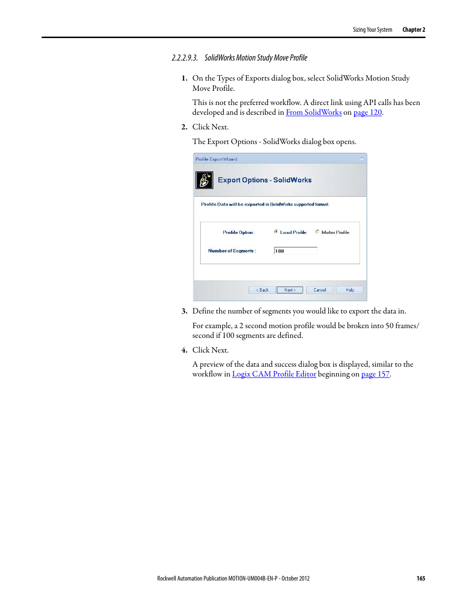 Solidworks motion study move profile | Rockwell Automation Motion Analyzer Software User Manual | Page 165 / 280