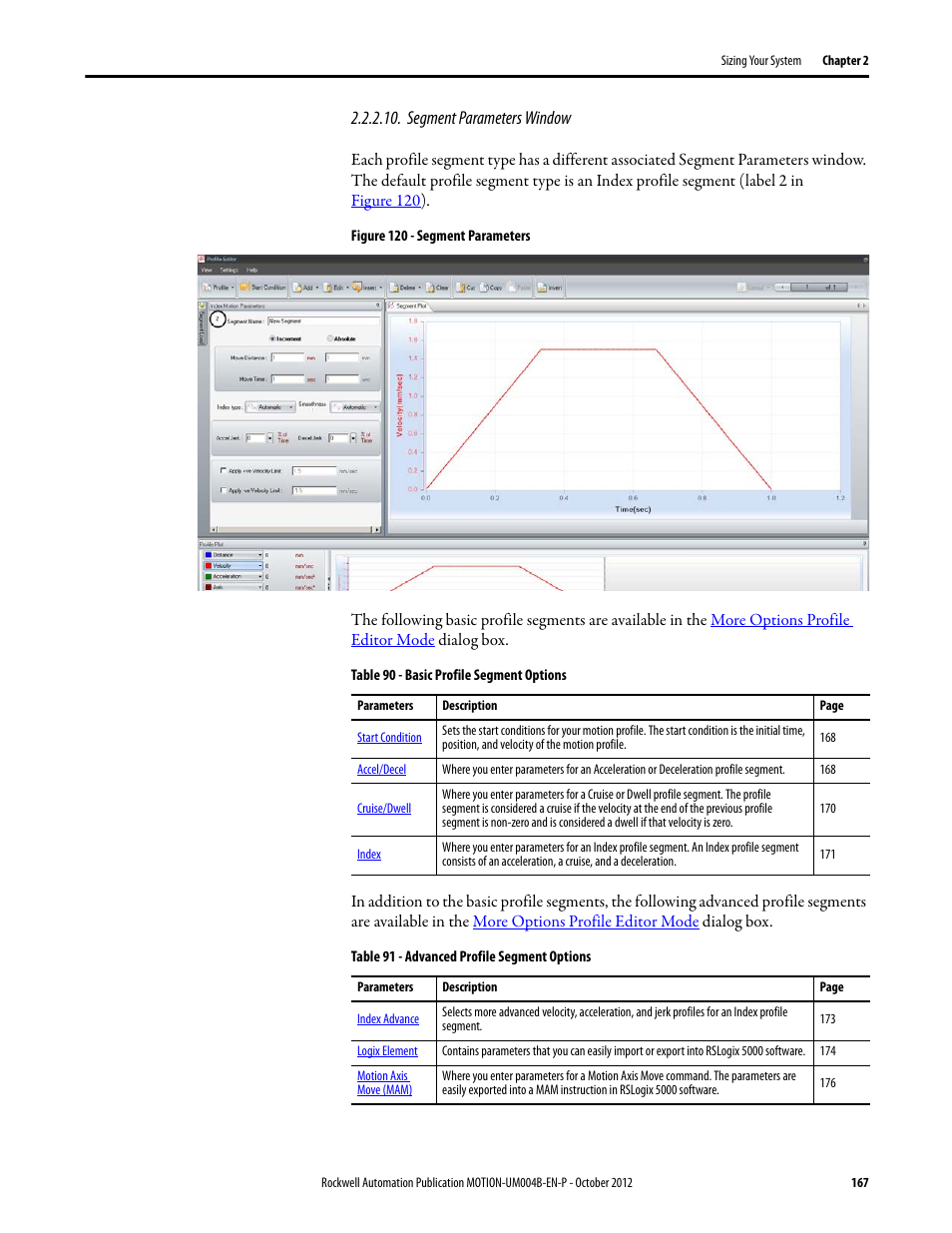 Segment parameters window, Segment parameters | Rockwell Automation Motion Analyzer Software User Manual | Page 167 / 280