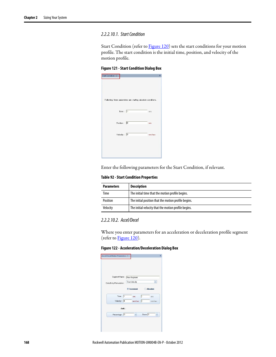 Start condition, Accel/decel | Rockwell Automation Motion Analyzer Software User Manual | Page 168 / 280