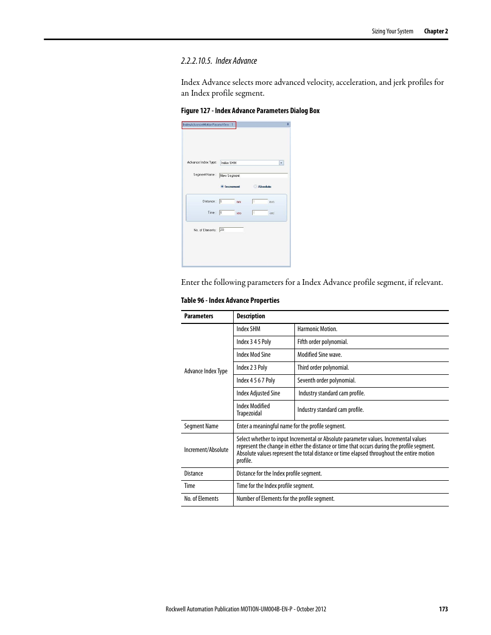 Index advance | Rockwell Automation Motion Analyzer Software User Manual | Page 173 / 280