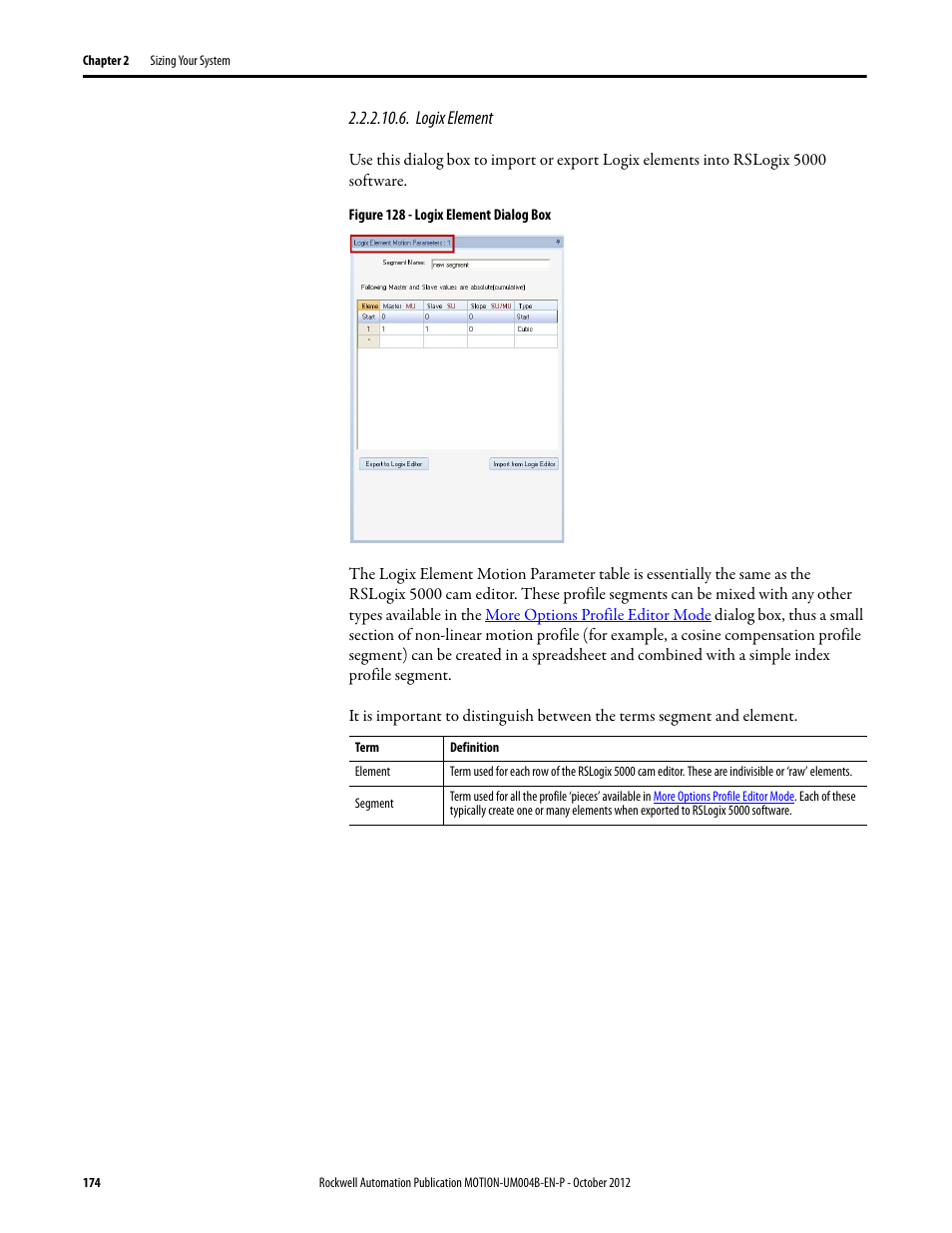 Logix element | Rockwell Automation Motion Analyzer Software User Manual | Page 174 / 280