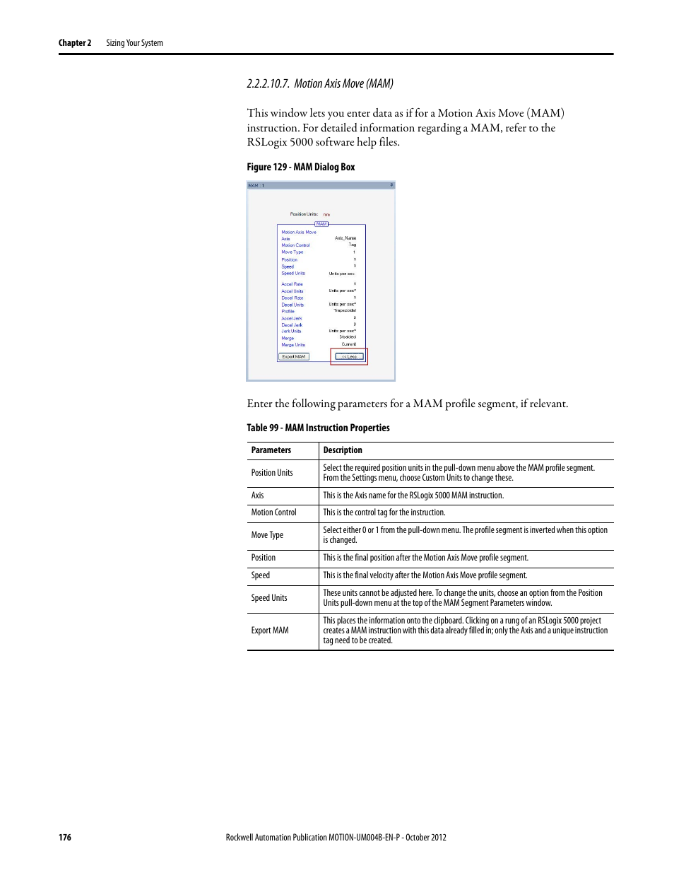 Motion axis move (mam) | Rockwell Automation Motion Analyzer Software User Manual | Page 176 / 280