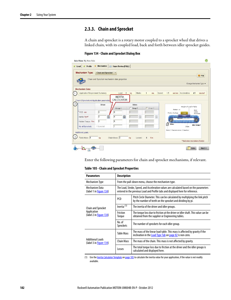 Chain and sprocket | Rockwell Automation Motion Analyzer Software User Manual | Page 182 / 280